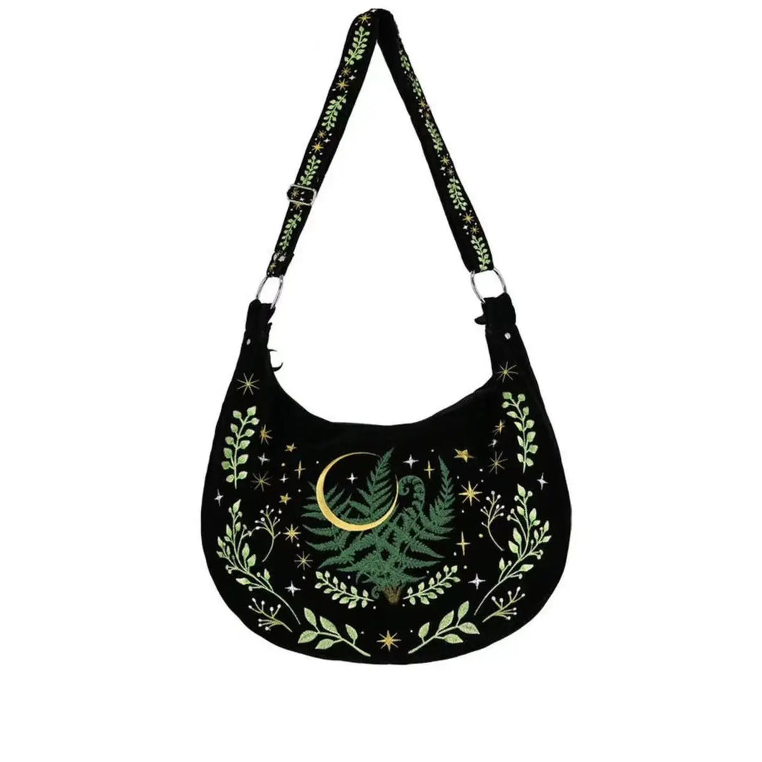 Goth Y2K Moon Plant Shoulder Bag