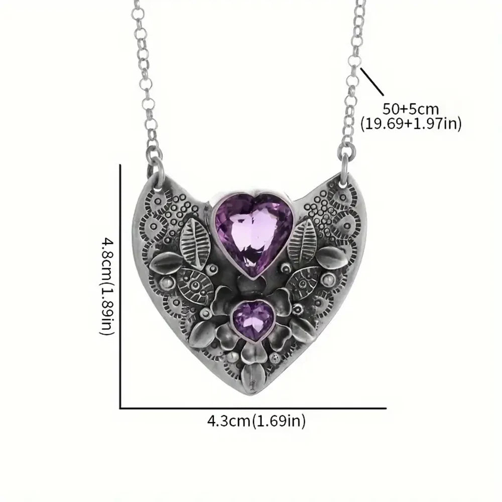 Gothic Amethyst Heart Silver Necklaces