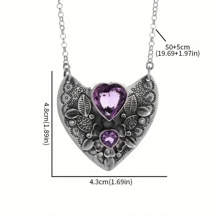 Gothic Amethyst Heart Silver Necklaces