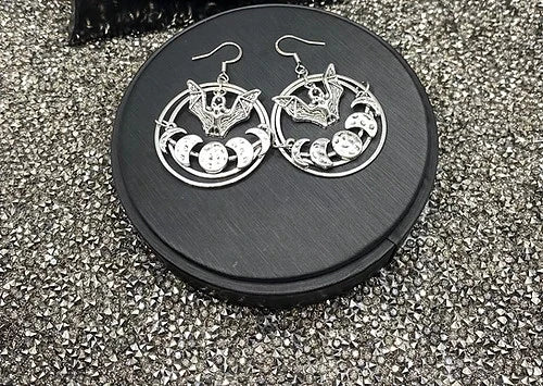 Gothic Bat Moon Earrings