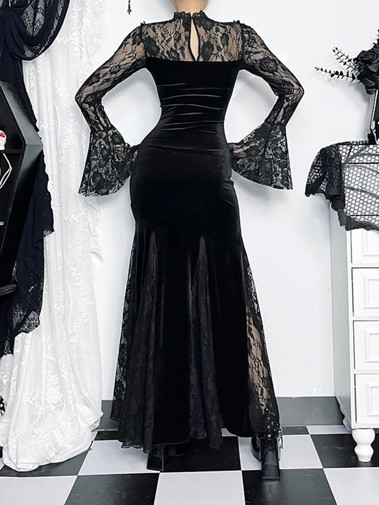 Gothic Black Lace Long Dress