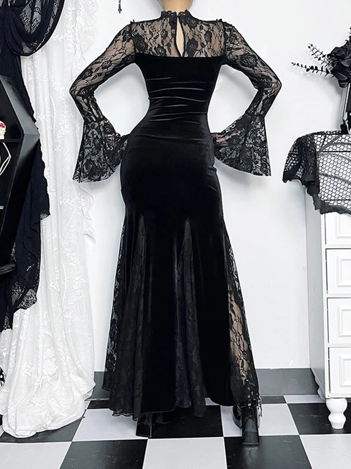Gothic Black Lace Long Dress