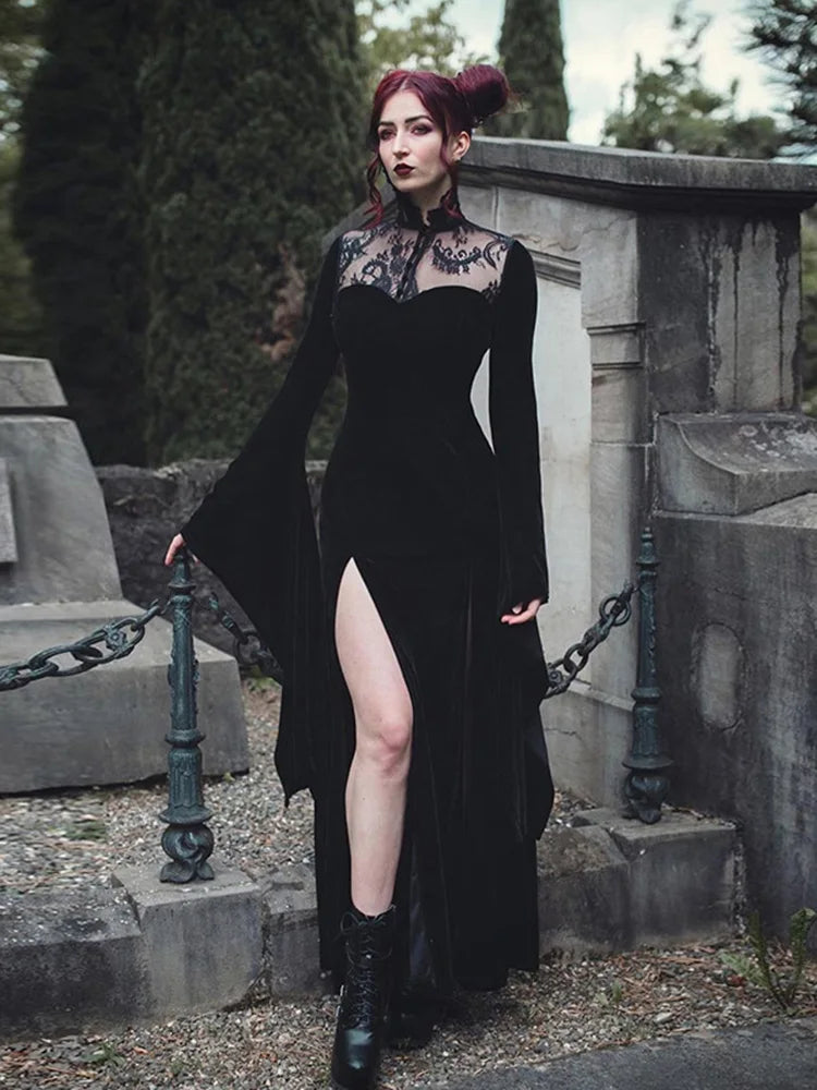 Buy Gothic Lace Velvet Dress, Goth Clothing, & Alt Clothing Black / L