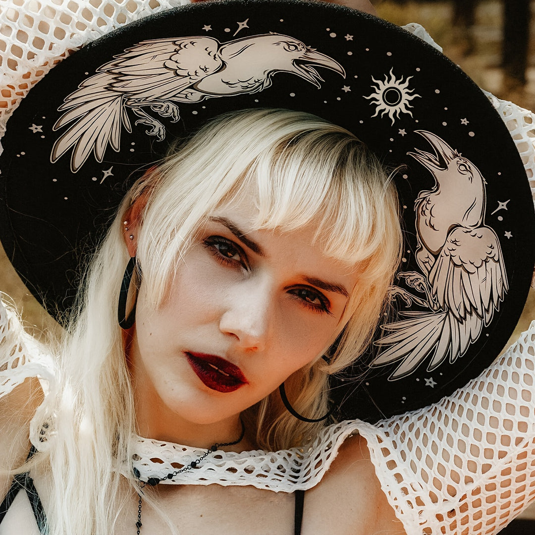 Gothic Raven Wide Brim Hat