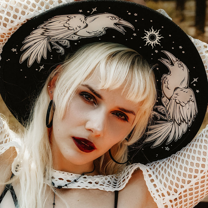 Gothic Raven Wide Brim Hat