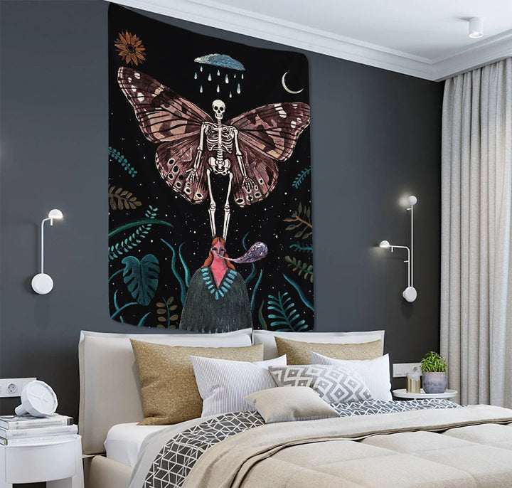 Gothic Skeleton Plant Tapestry