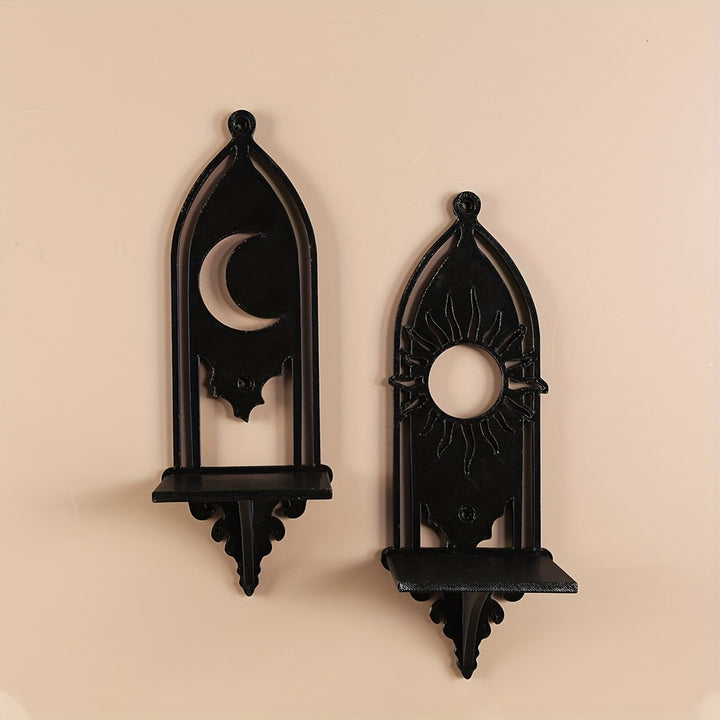 Gothic Sun Moon Wall Black Shelves