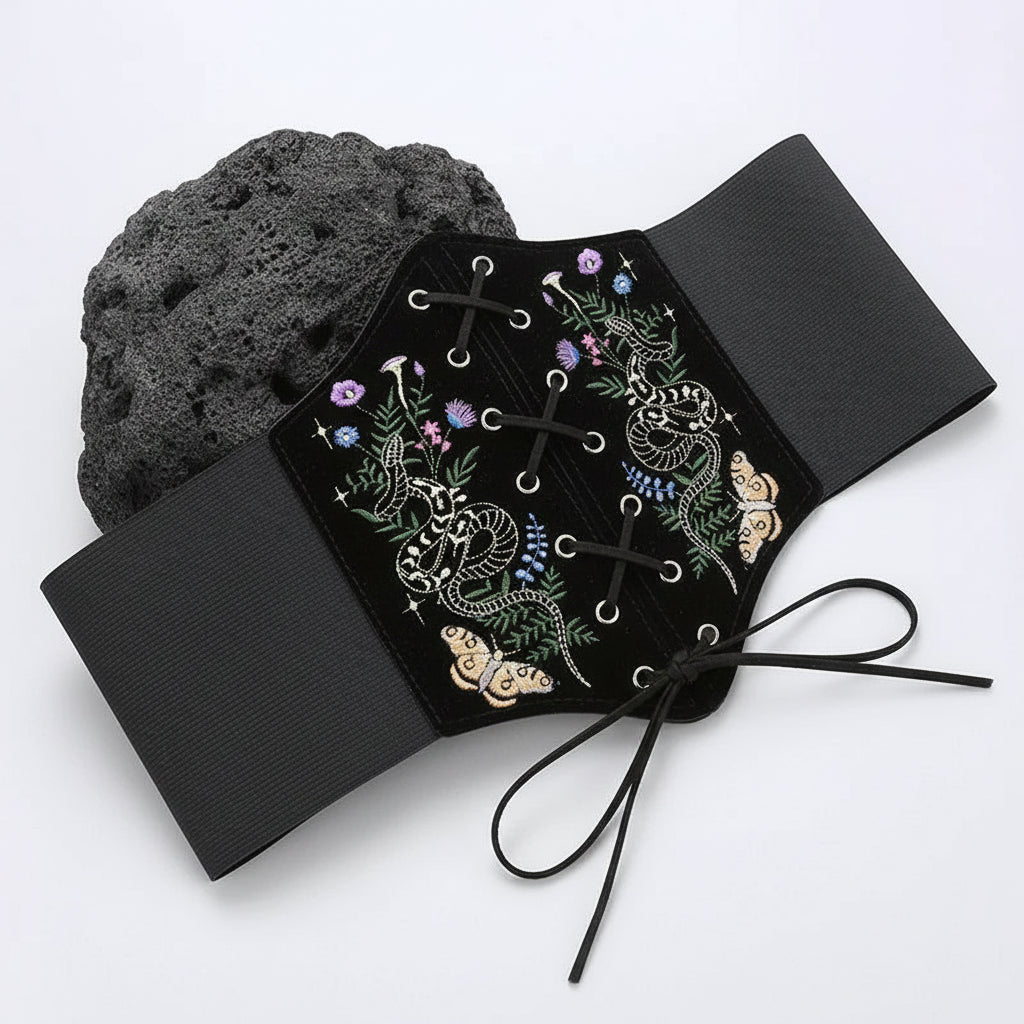 Gothic Velvet Embroidered Waist Belt