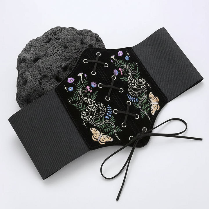 Gothic Velvet Embroidered Waist Belt