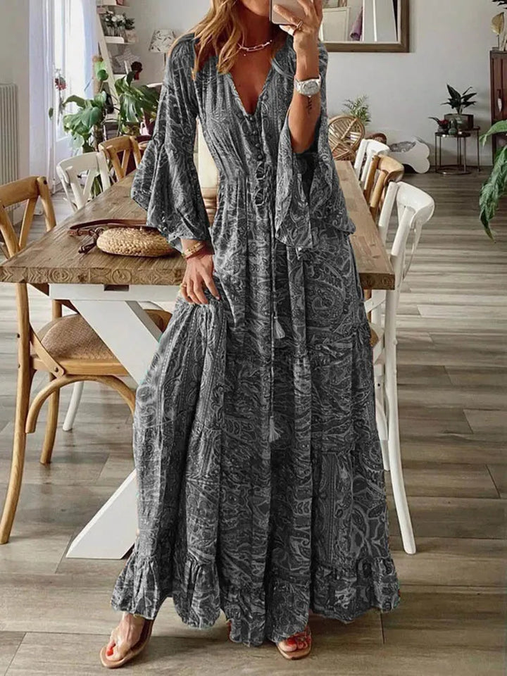 Gray Boho Floral Dress