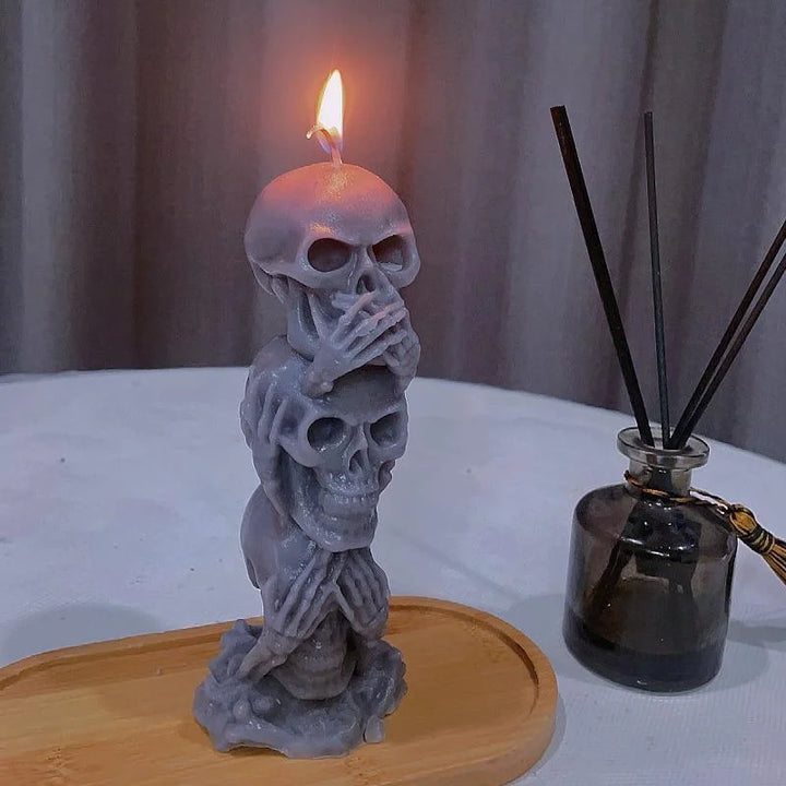 Gray See No Evil Hear No Evil Speak No Evil Skull Candle
