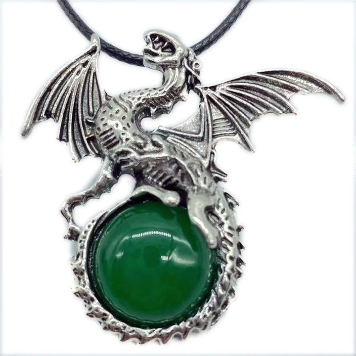 Green Agate Crystal Dragon Necklace