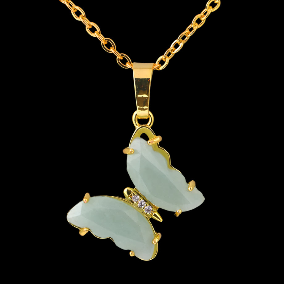 Green Aventurine Butterfly Gold Necklace