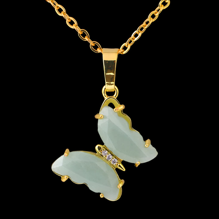 Green Aventurine Butterfly Gold Necklace