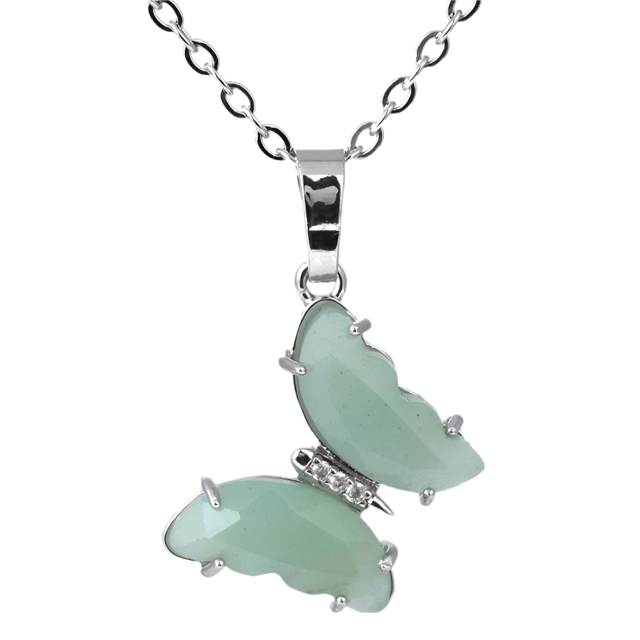 Green Aventurine Butterfly Silver Necklace