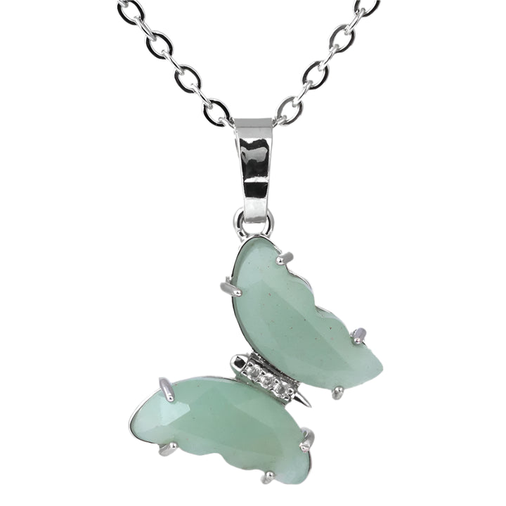 Green Aventurine Butterfly Silver Necklace