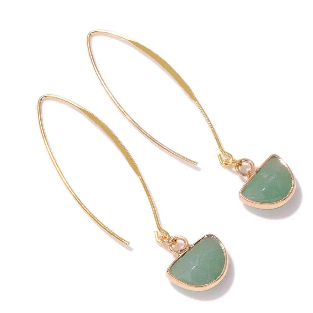 Green Aventurine Crystal Gold Earrings