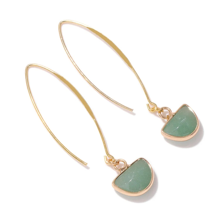 Green Aventurine Crystal Gold Earrings