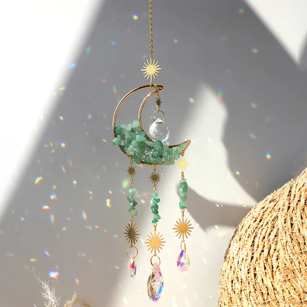 Green Aventurine Crystal Moon Sun Catchers