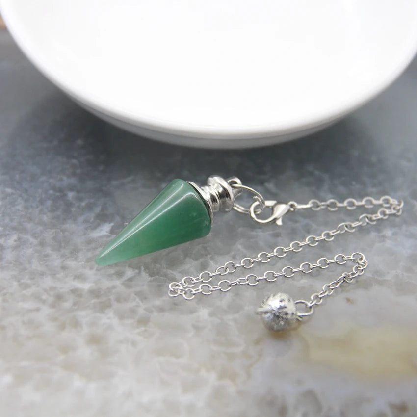 Green Aventurine Crystal Silver Pendulum