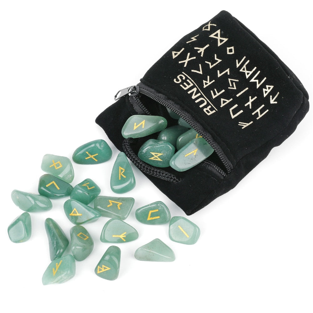 Green Aventurine Crystal Viking Runes