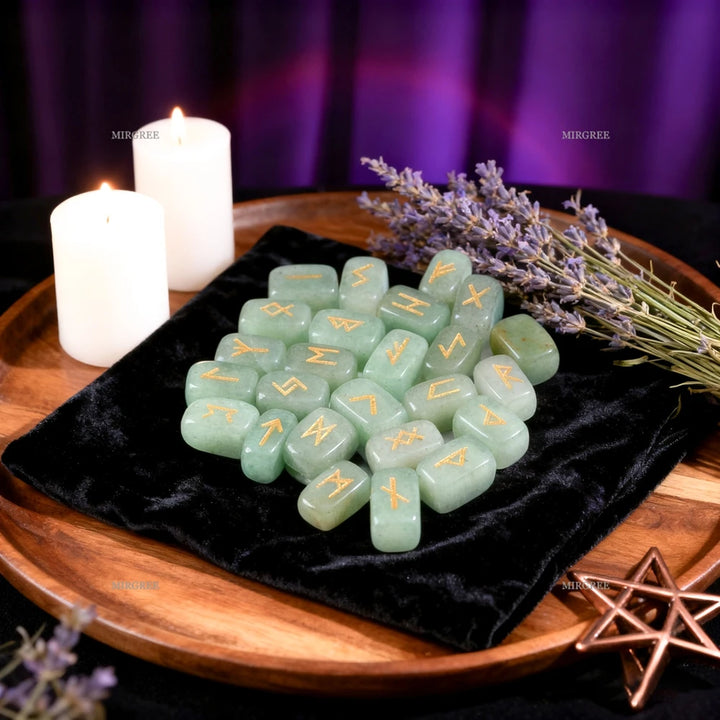 Green Aventurine Crystal Viking Runes