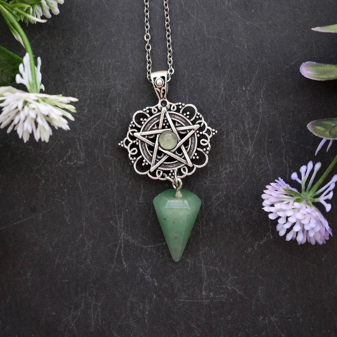 Green Aventurine Pentacle Pendulum Necklaces