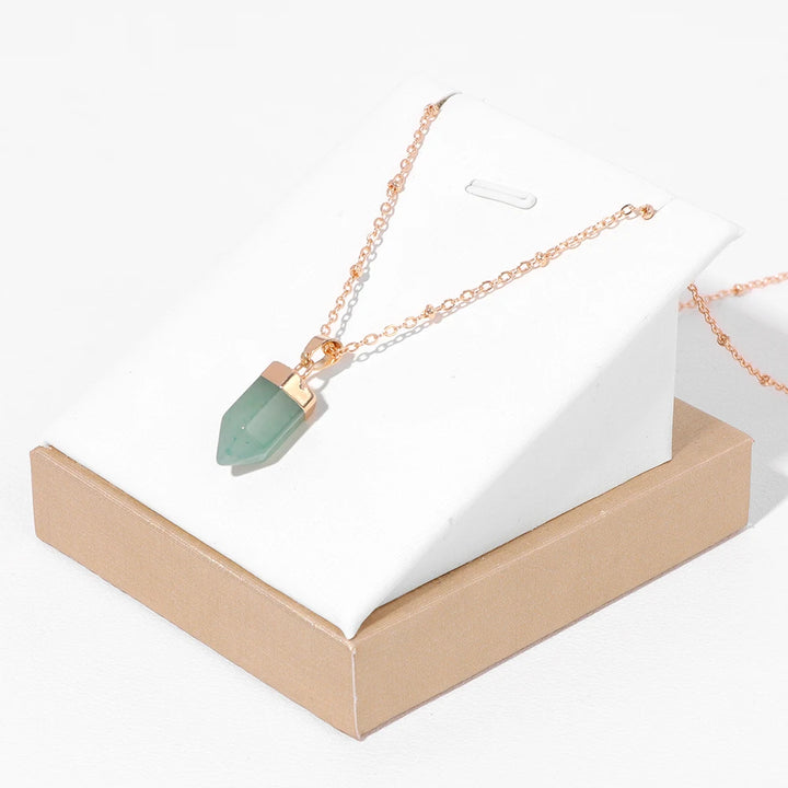 Green Aventurine Point Pendant Gold Necklaces 
