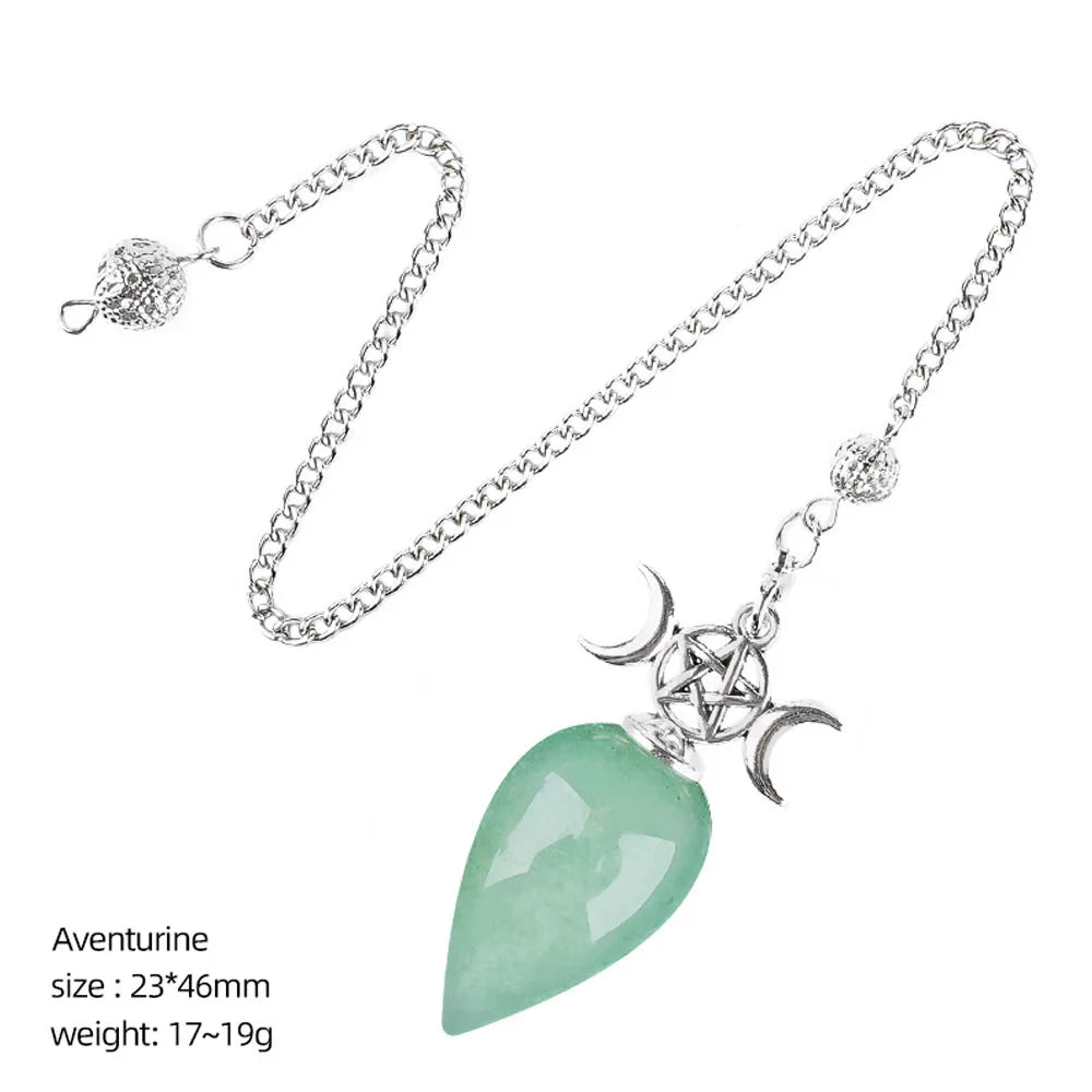 Green Aventurine Triple Moon Pentacle Pendulum