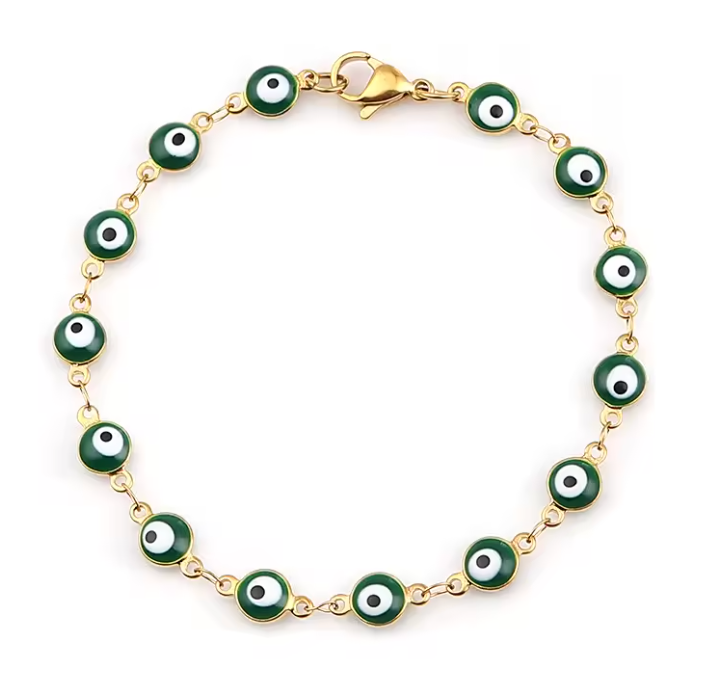 Green Evil Eye Gold Bracelet