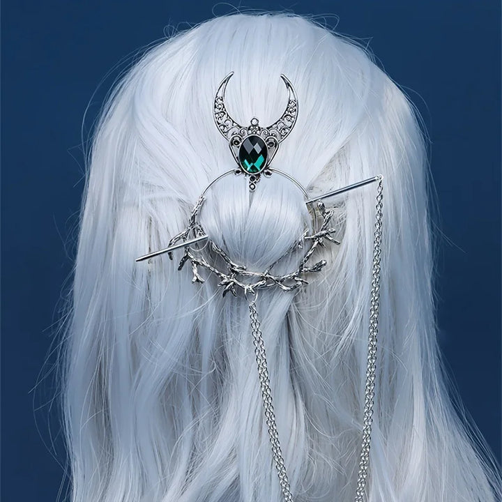 Green Gem Crystal Hair Fork