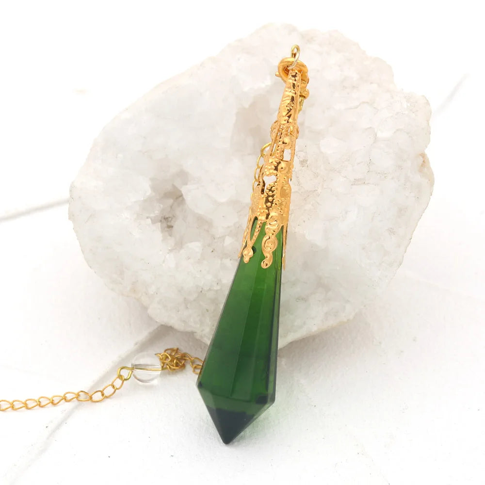Green Glass Gold Pendulum
