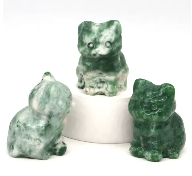 Green Moss Agate Cat Crystal