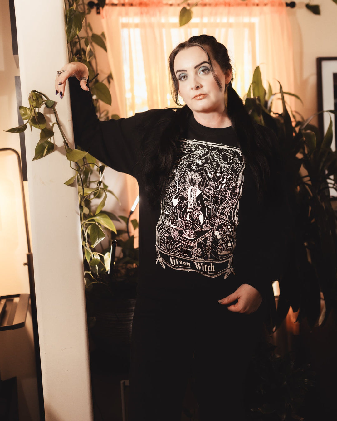 Green Witch Tarot Card Long Sleeve Sweatshirt