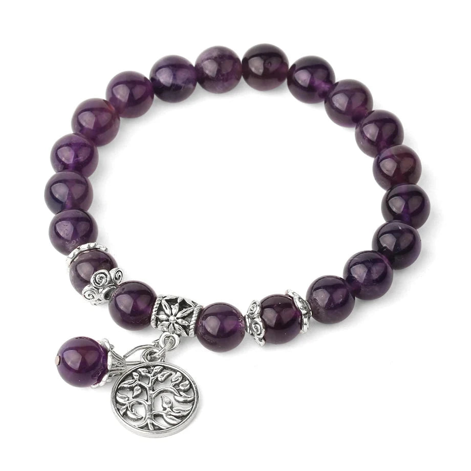 Amethyst Tree of Life Charm Stone Bead Bracelet | Green Witch Creations