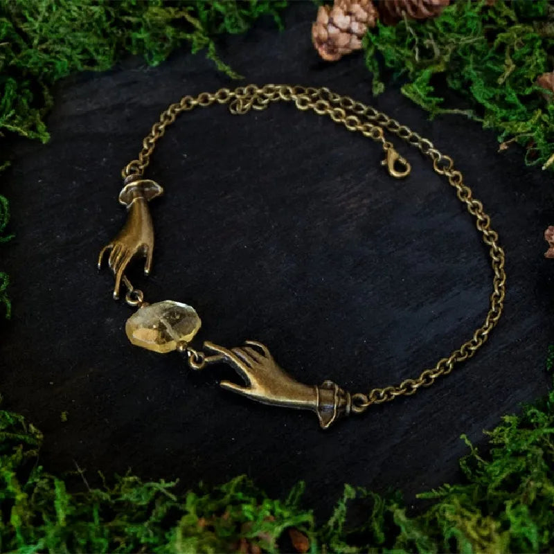 Citrine Witchy Chain Hand Crystal Choker Necklace | Green Witch Creations