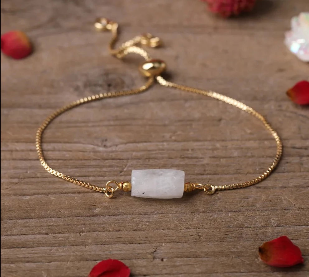 Clear Quartz Chunky Stone Gold Chain Adjustable Bracelet For Sale | Green Witch Creations