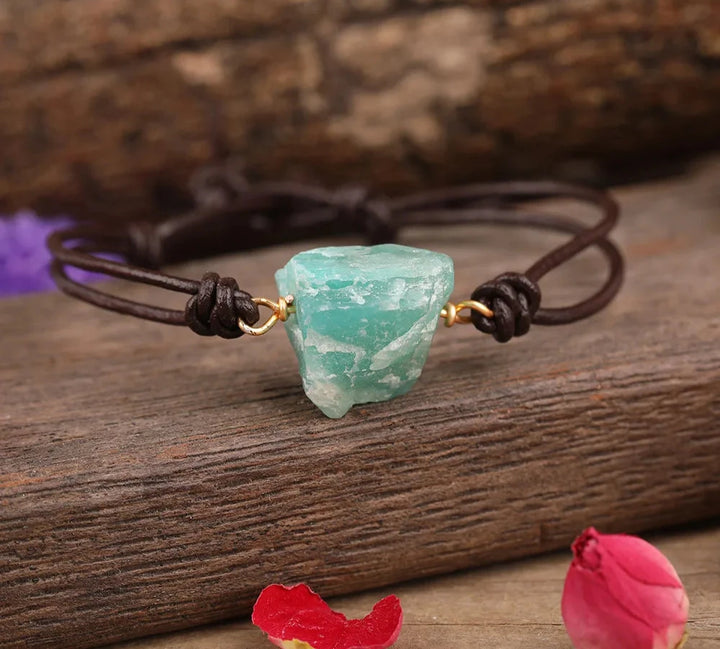 Amazonite Raw Crystal Leather Bracelet | Green Witch Creations