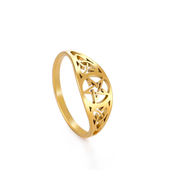 Gold Trinity Pentacle Stainless Steel Rings | Green Witch Creations