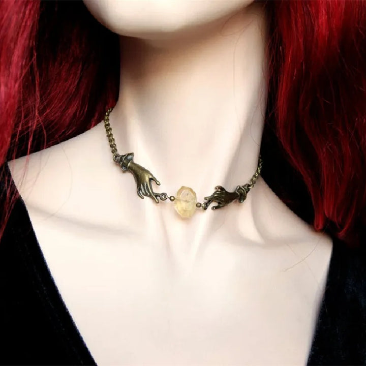 Citrine Witchy Chain Hand Crystal Choker Necklace | Green Witch Creations