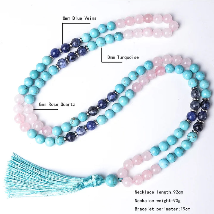 Turquoise, Rose Quartz, Lapis Lazuli Prayer Bead Necklace | Green Witch Creations