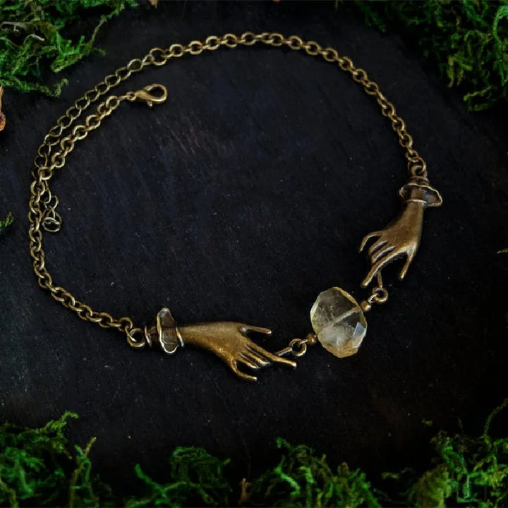 Citrine Witchy Chain Hand Crystal Choker Necklace | Green Witch Creations