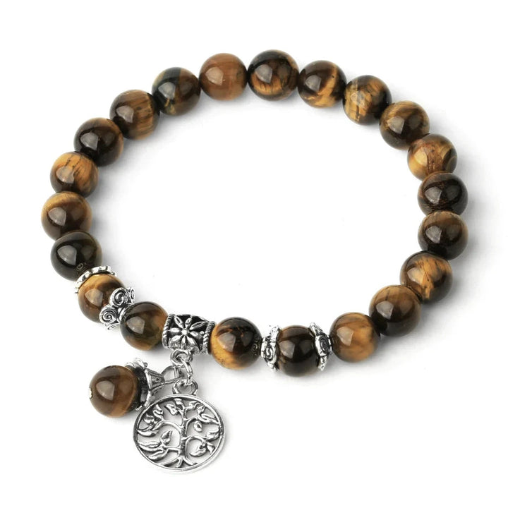 Tigers Eye Tree of Life Charm Stone Bead Bracelet | Green Witch Creations