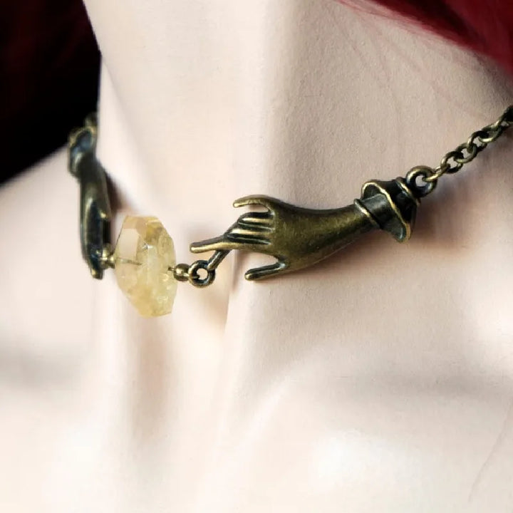 Citrine Witchy Chain Hand Crystal Choker Necklace | Green Witch Creations