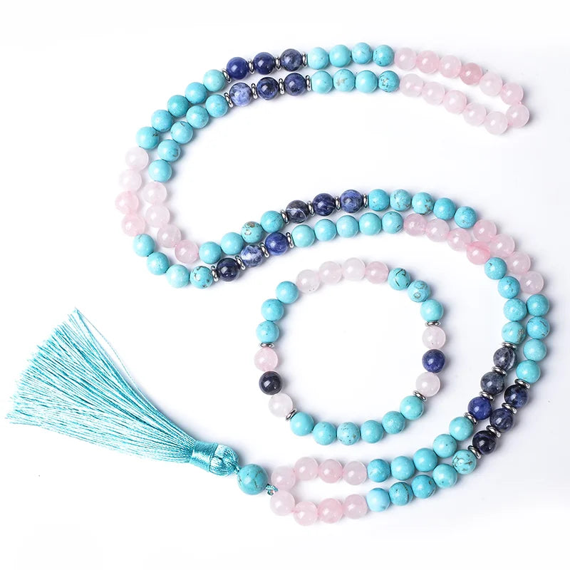 Turquoise, Rose Quartz, Lapis Lazuli Prayer Bead Necklace | Green Witch Creations