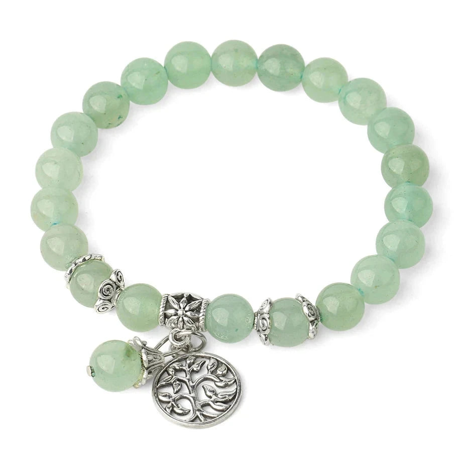 Green Aventurine Tree of Life Charm Stone Bead Bracelet | Green Witch Creations