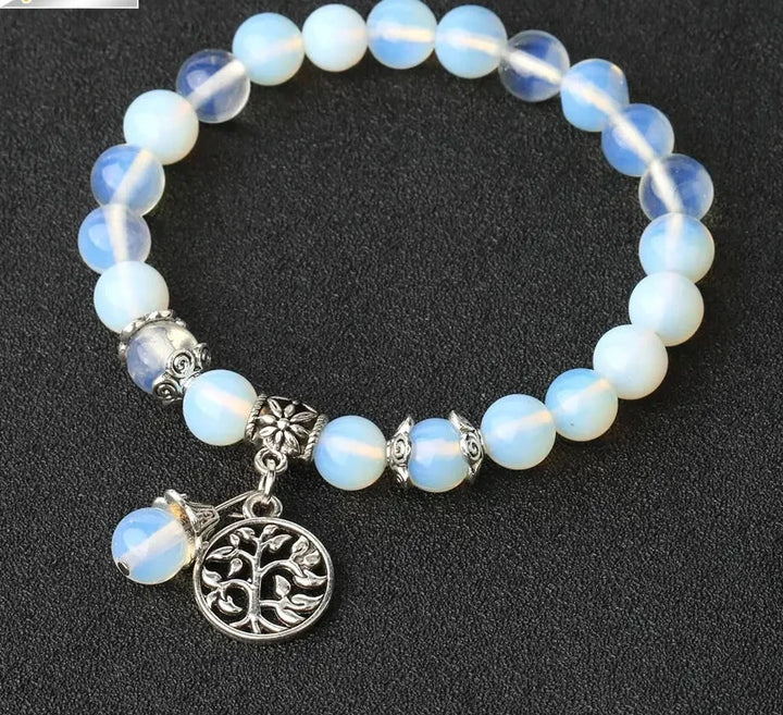 Opalite Tree of Life Charm Stone Bead Bracelet | Green Witch Creations