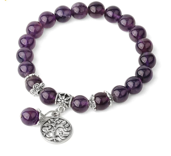 Amethyst Tree of Life Charm Stone Bead Bracelet | Green Witch Creations