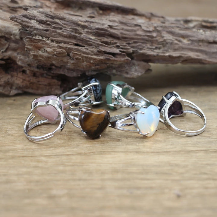 Assorted Stone Heart Rings For Sale Online | Green Witch Creations