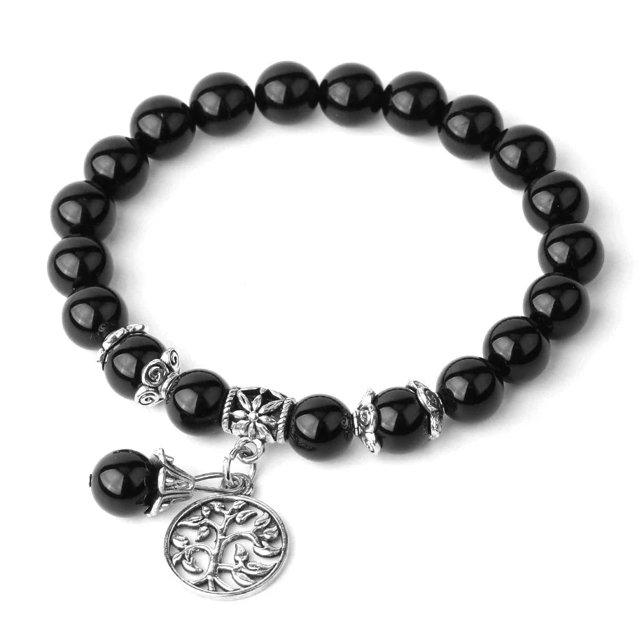 Onyx Tree of Life Charm Stone Bead Bracelet | Green Witch Creations